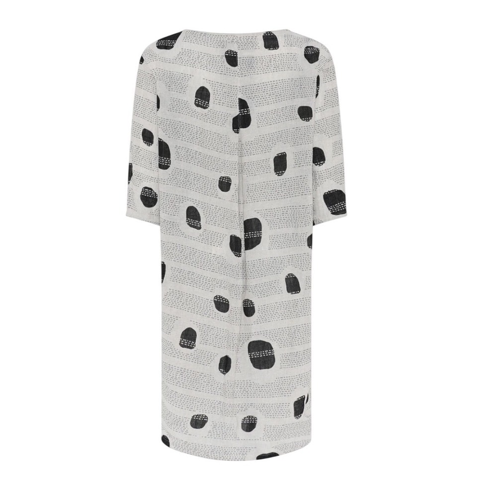 Noen Jessie Juniper Linen Shift‎ Dress Oatmeal Grey Spot Dash Print US 16 - Picture 2 of 11